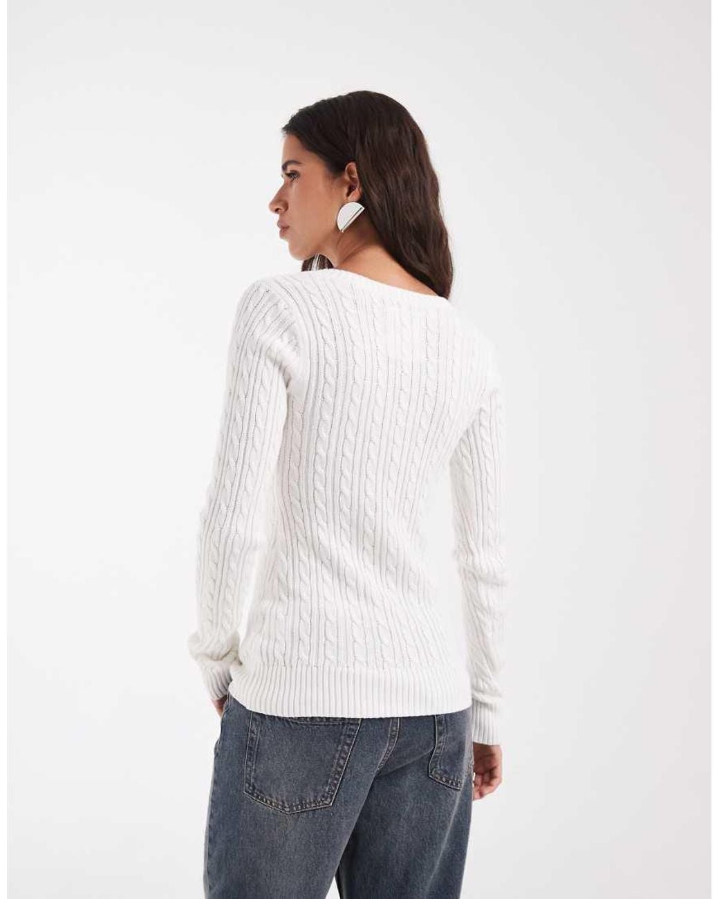 Hollister White Knitted Icon Logo V-neck Jumper