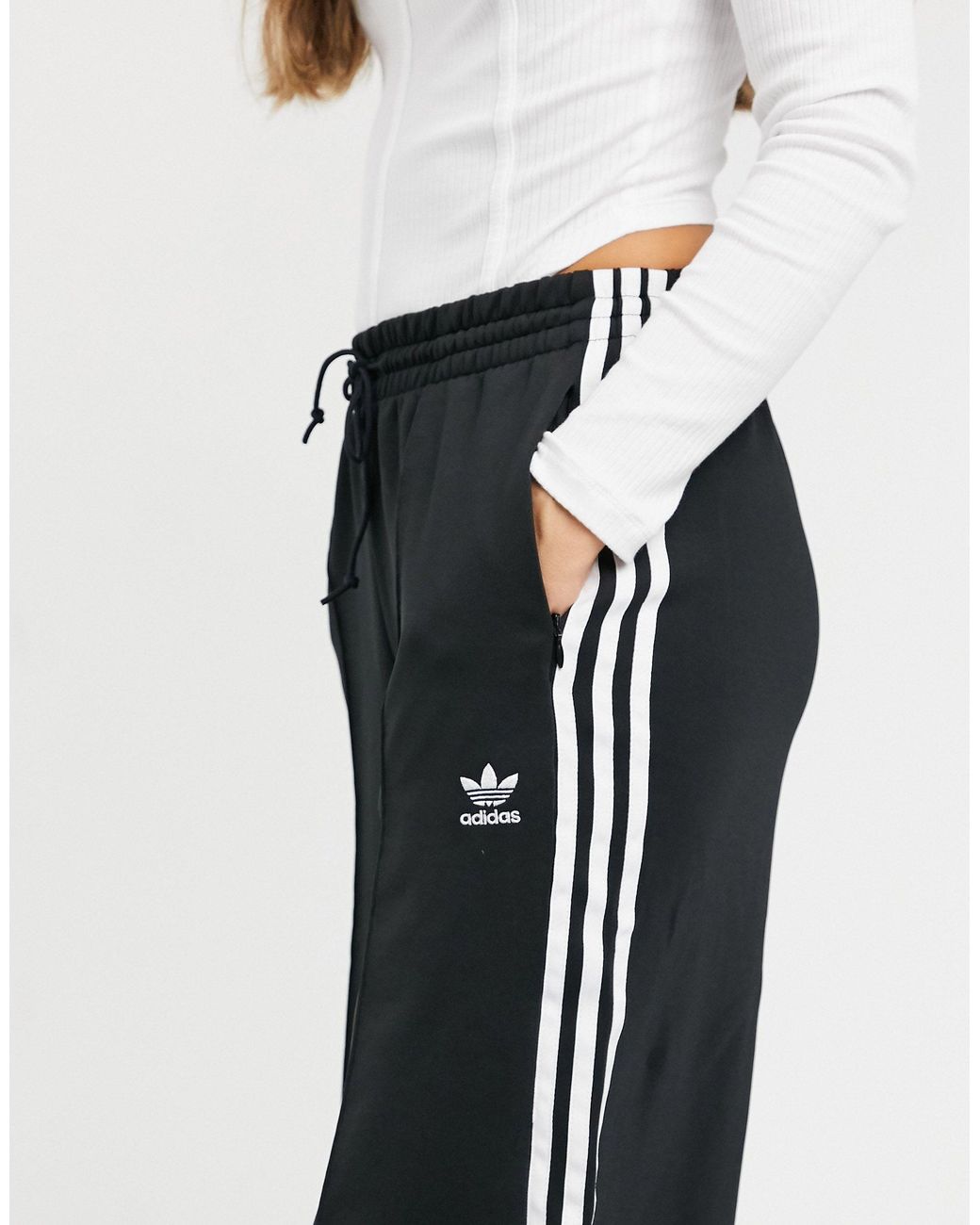 Adidas originals adicolor three stripe logo straight fit track pants in black Clearance