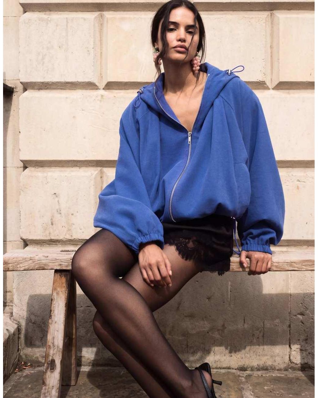 ASOS Blue Modal Hooded Zip Through Sports Bomber