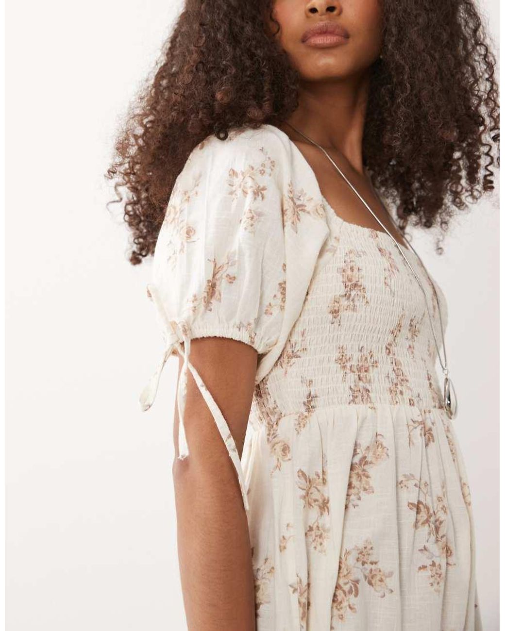 Wednesday's Girl Natural Wednesdays Girl Tiered Shirred Detail Smock Midaxi Dress