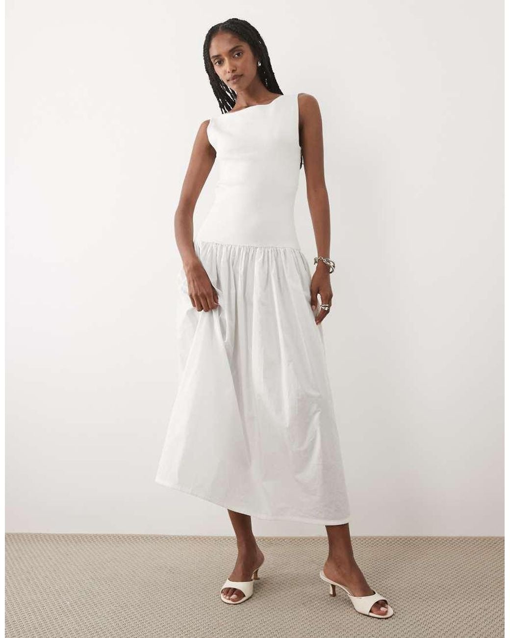 Mango White Cotton Rich Puff Ball Maxi Dress
