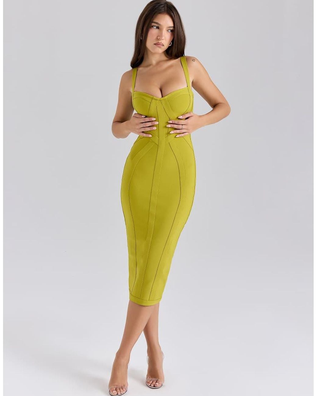 House Of Cb Yellow The Era Martini Midi Bandage Dress