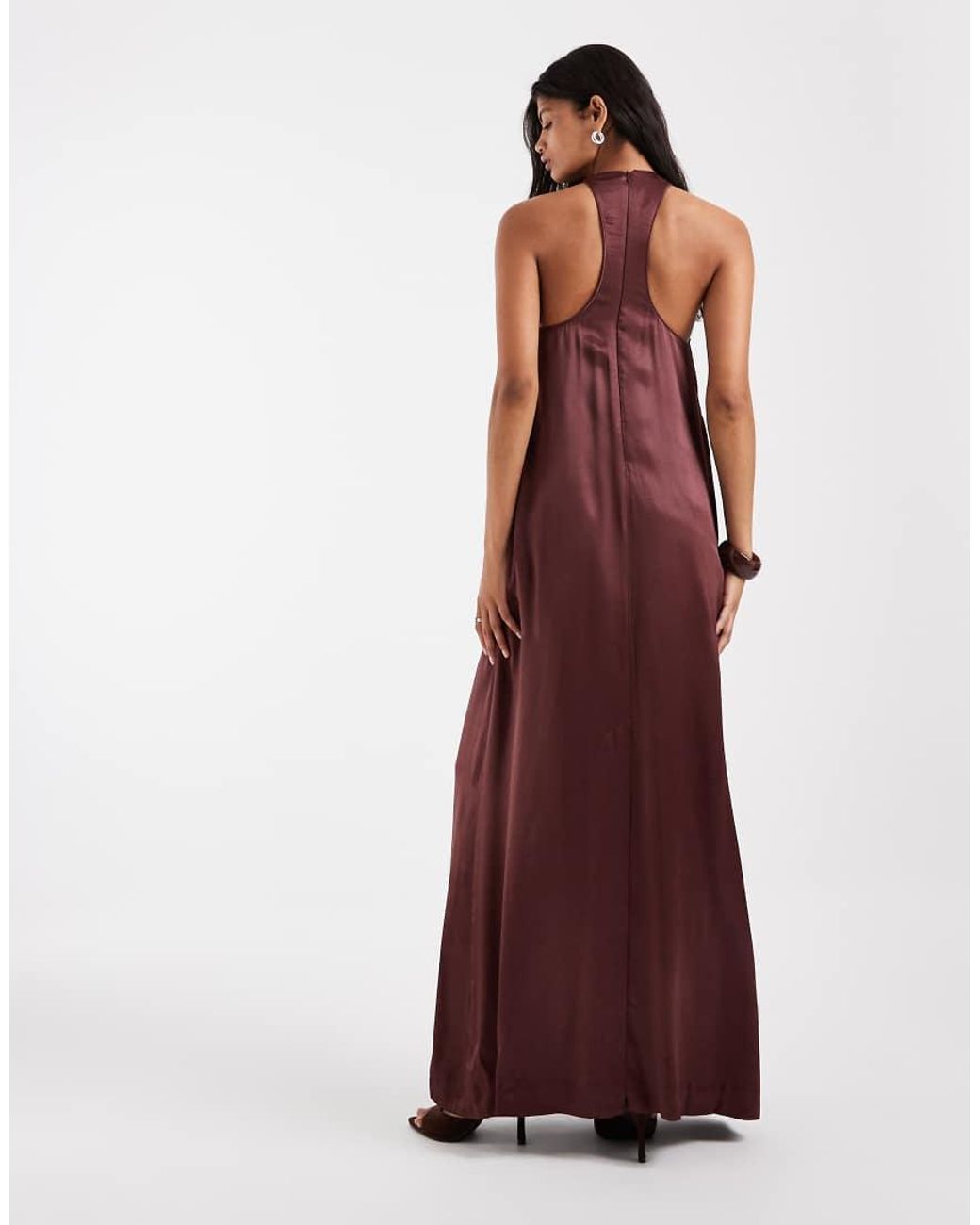 ASOS Red Satin Racer Neck Maxi Dress