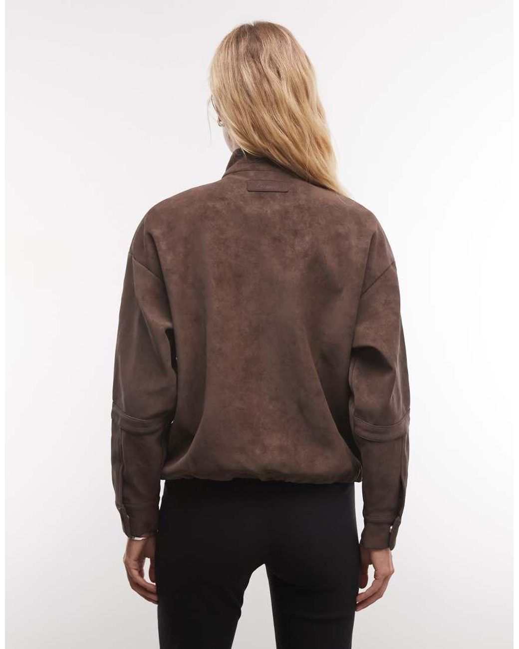 CERNUCCI Brown Faux Suede Funnel Neck Jacket