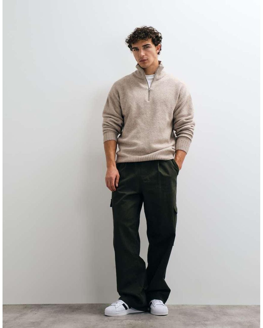 Jack & Jones Brown Oversized Fluffy 1/4 Zip Jumper for men