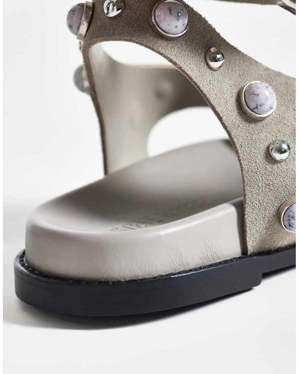 Steve Madden Metallic Linear Studded Footbed Sandals With Buckle Strap