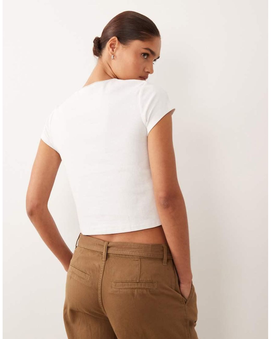 Mango White Teen Baby Tee With Contrast Trim