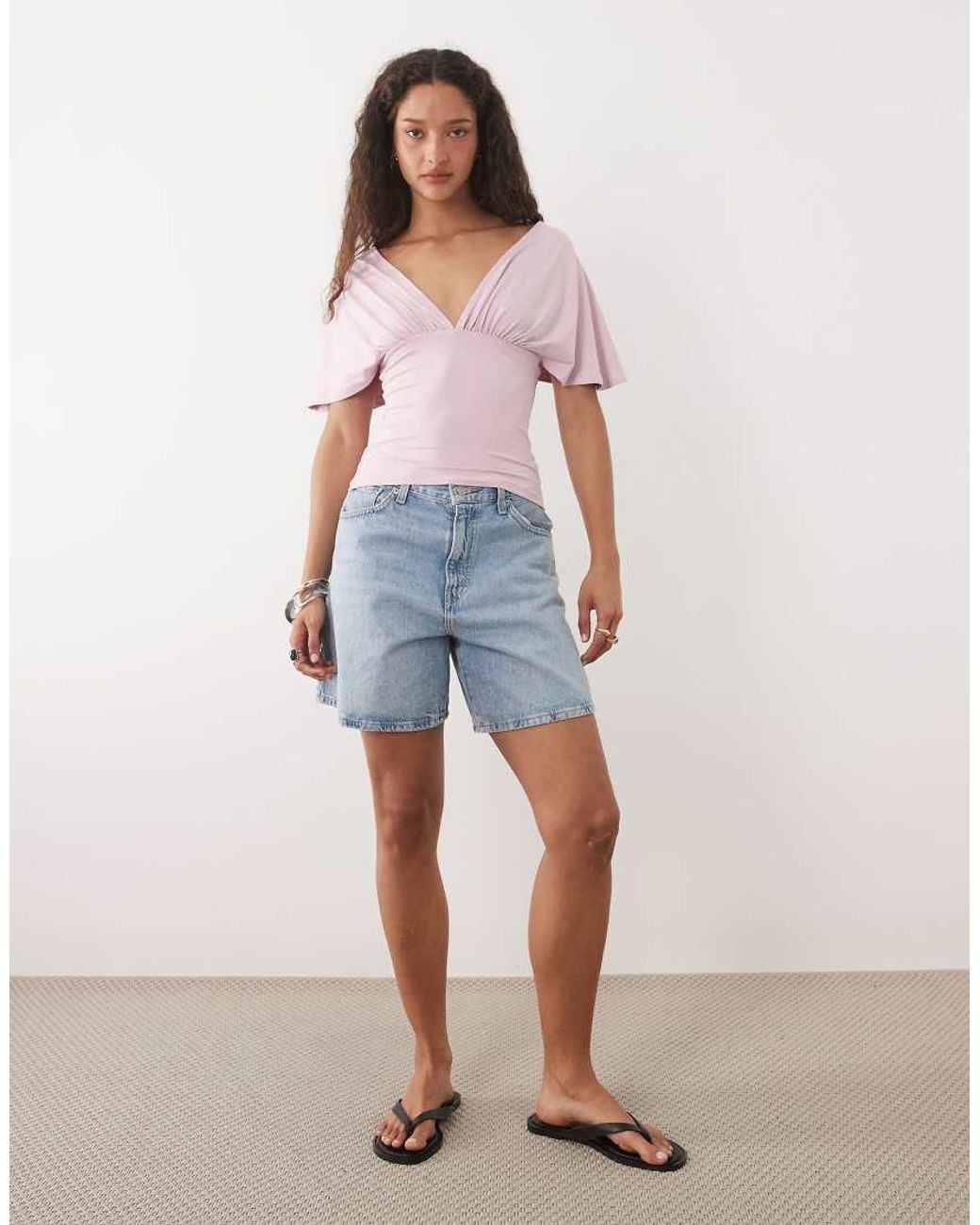 ASOS Pink Polyamide Plunge Sleeveless Tie Back Cinch Top