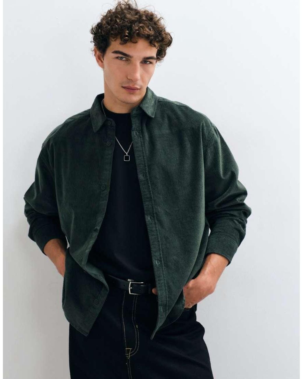 ASOS Green Cord Oversized Shirt for men