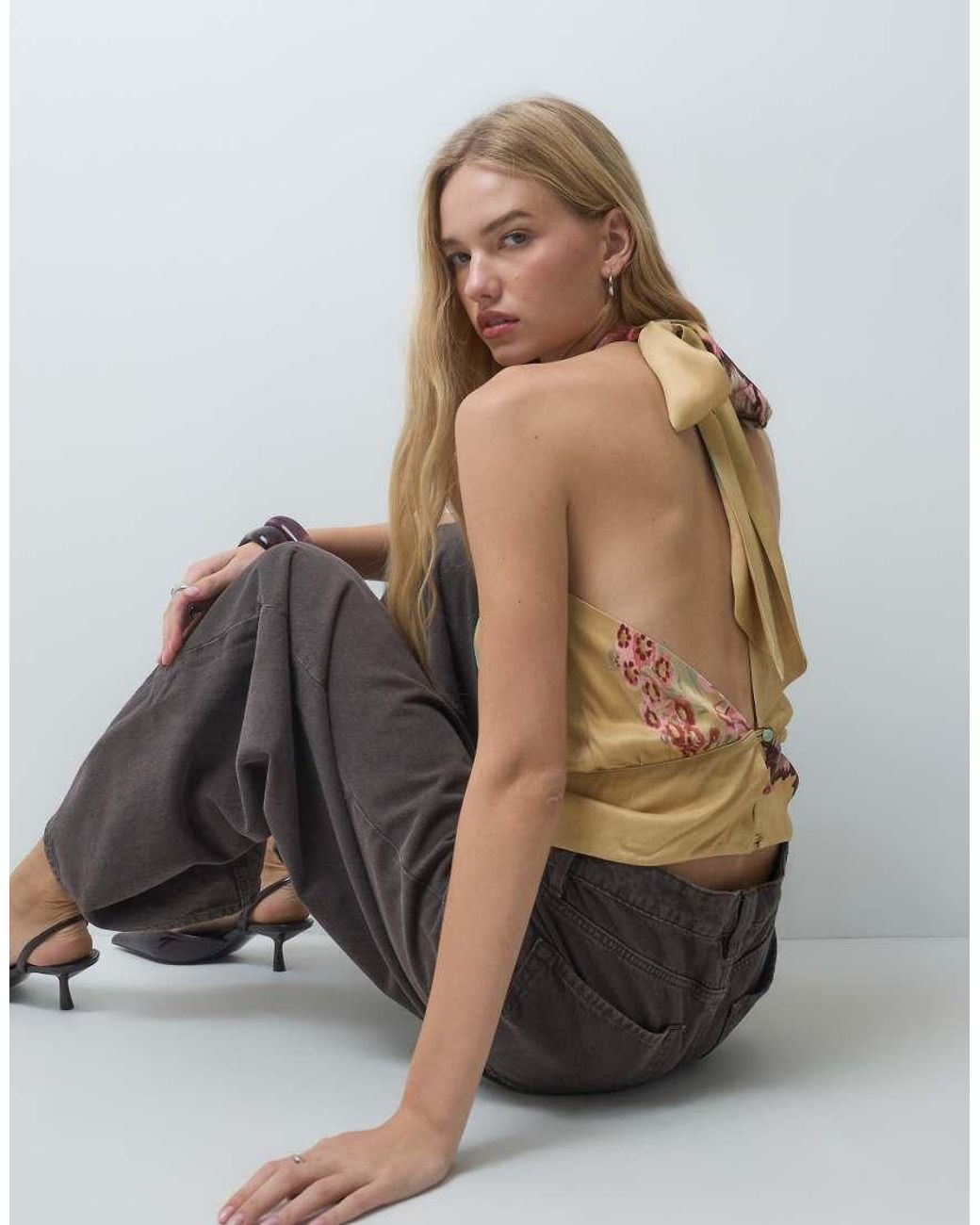 ASOS Natural Mandarin Wrap Neck Top