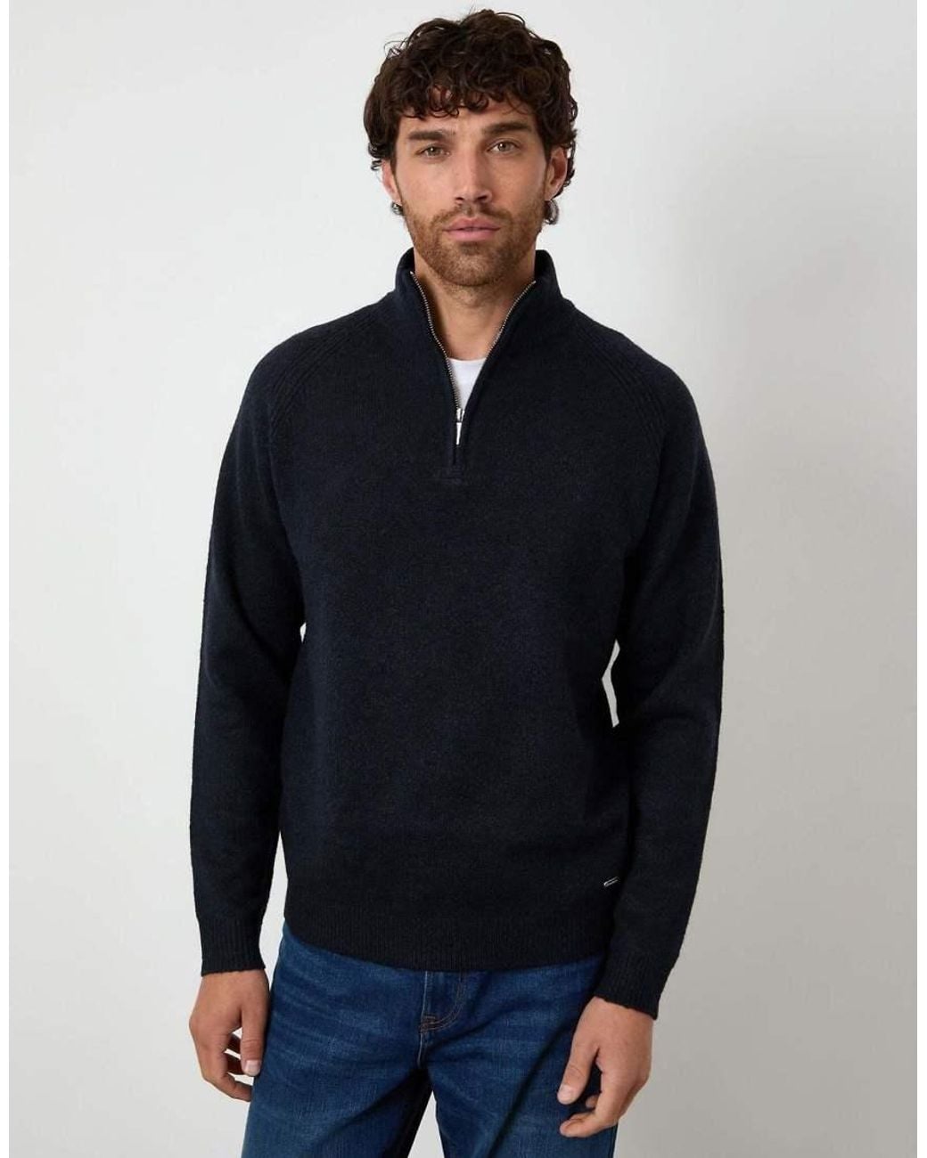 Threadbare Blue Raglan Rib Quarter Zip Knitted Jumper for men