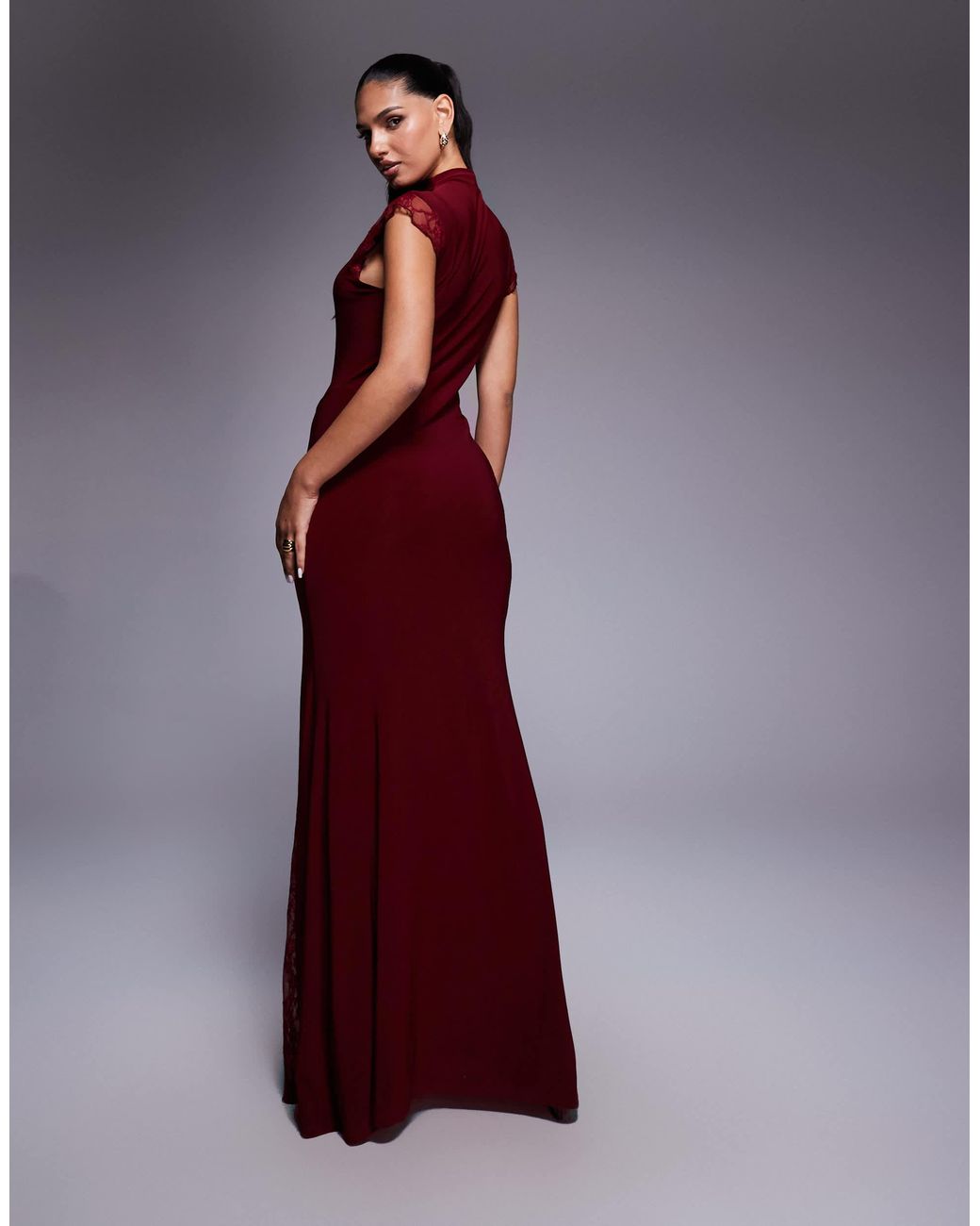 ASOS High Neck Cap Sleeve Maxi Dress With Lace Insert Detailing in Purple | Lyst ASOS High Neck Cap Sleeve Maxi Dress With Lace Insert Detailing in Purple | Lyst