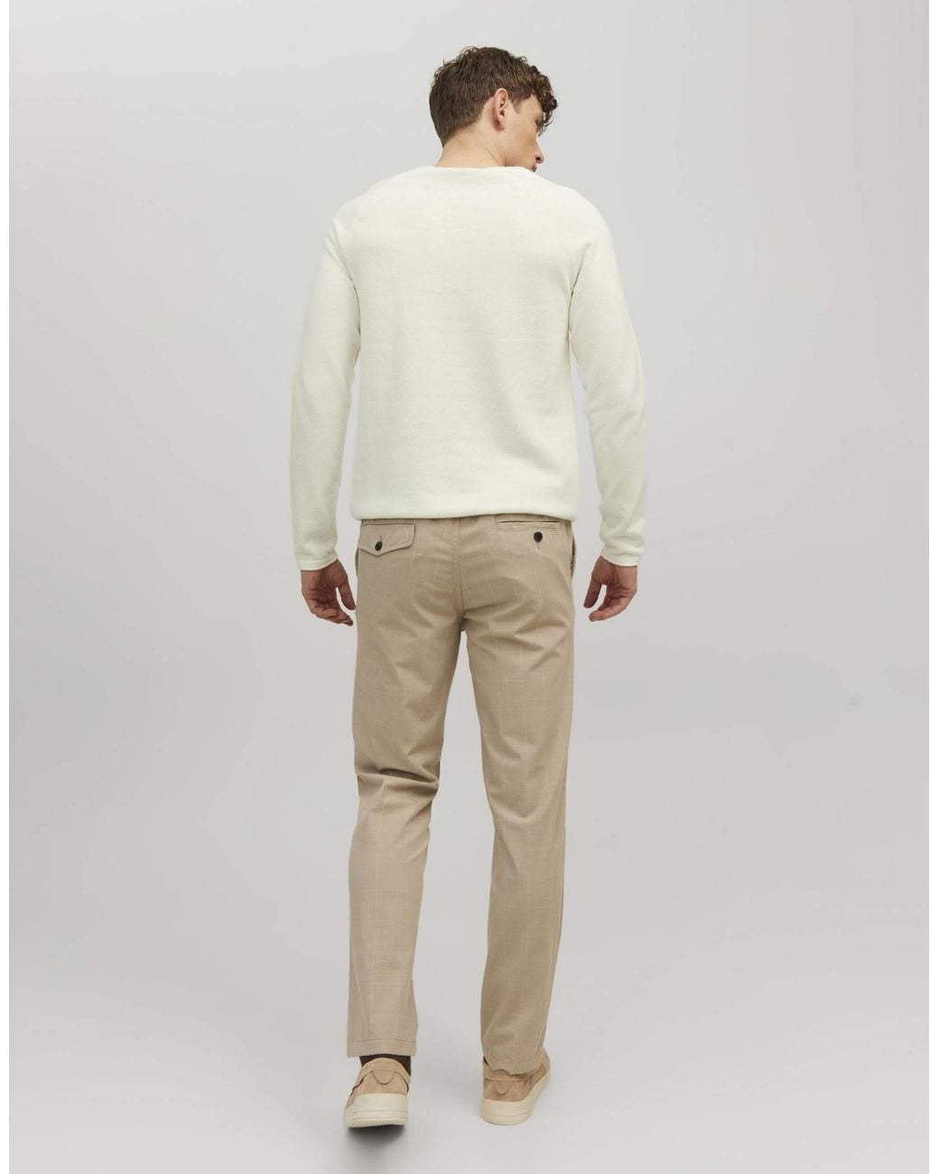 Jack & Jones Hill structure fit strickpullover mit rundhalsausschnitt in Natural für Herren