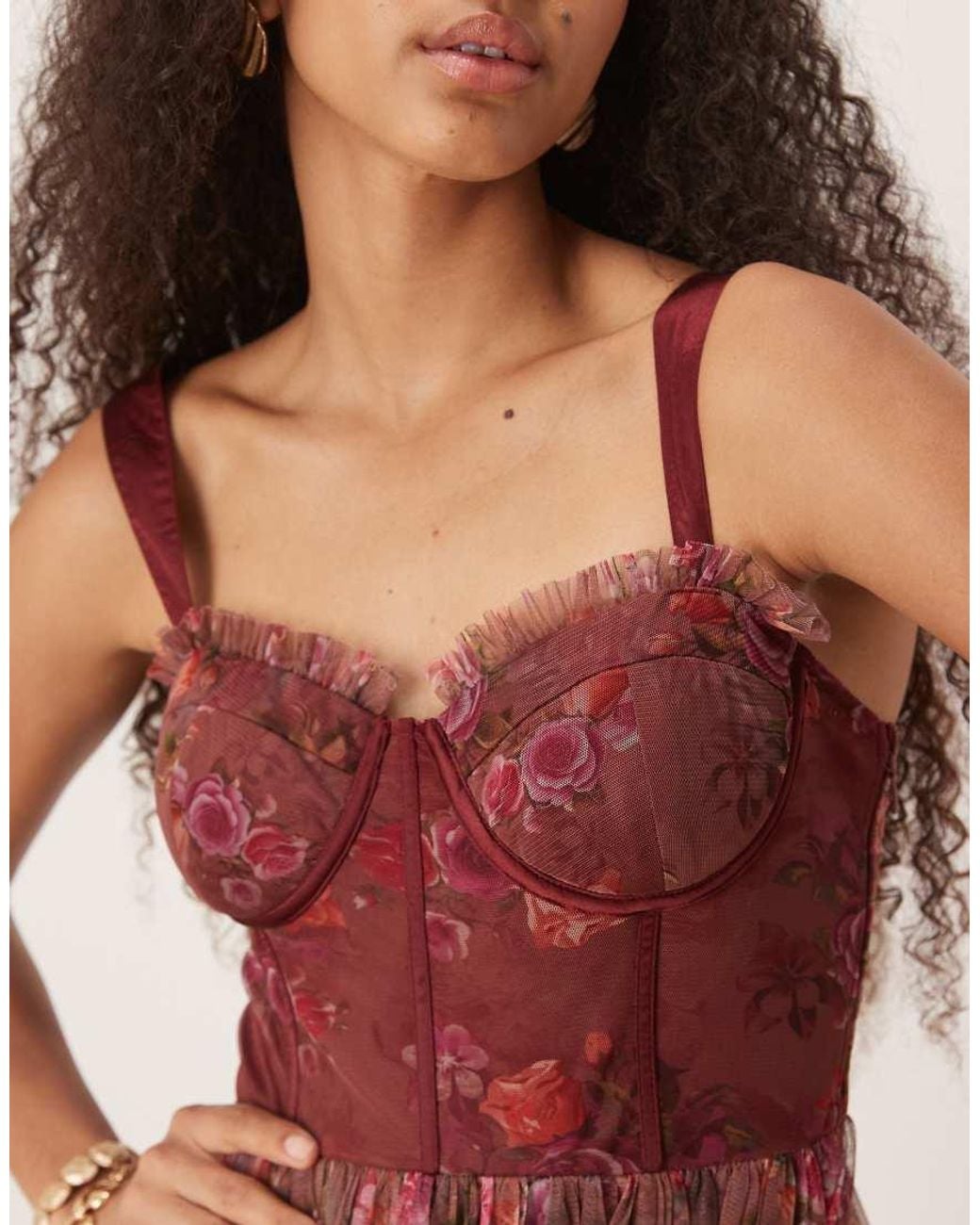 LACE & BEADS Pink Corset Tulle Midaxi Dress