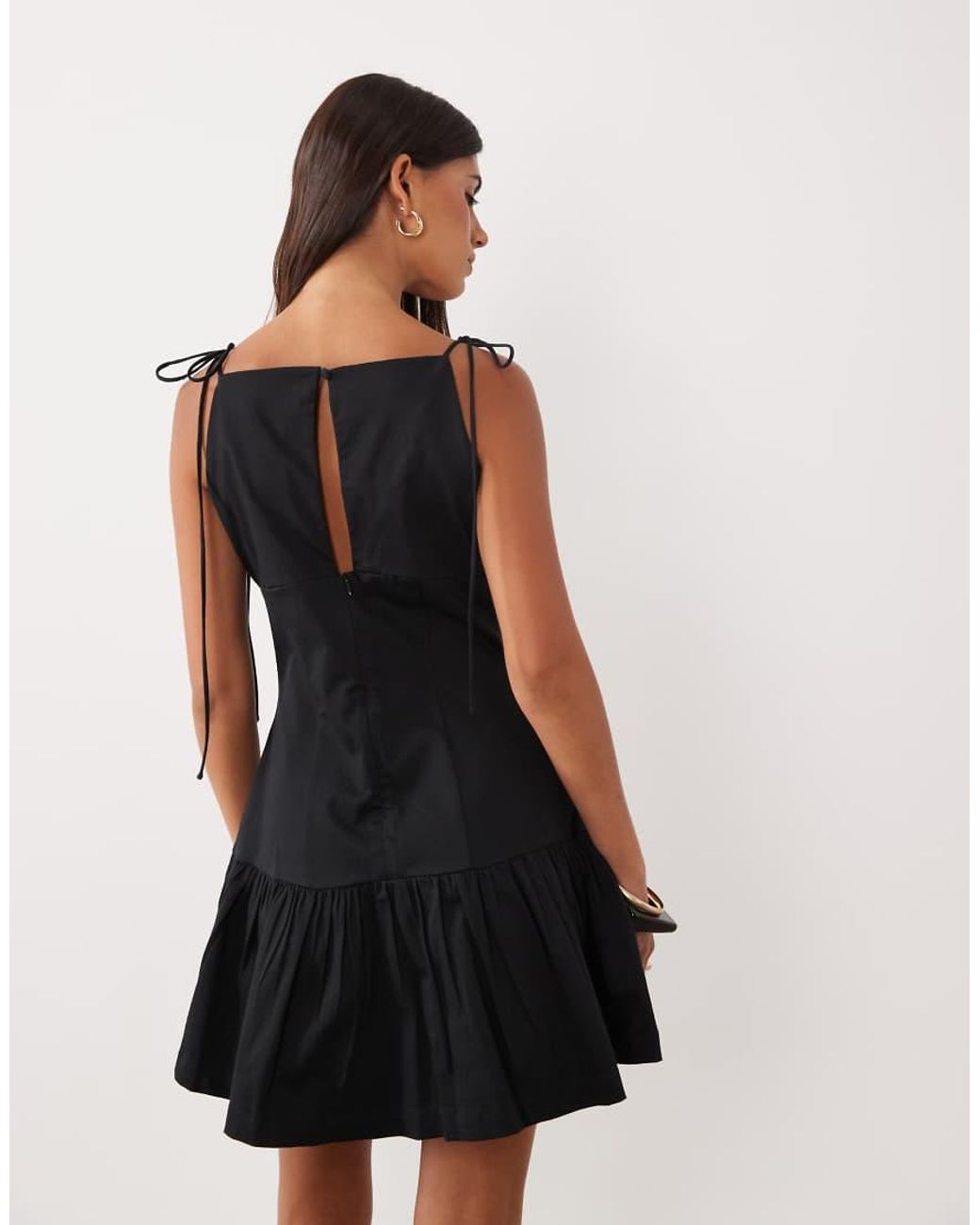 ASOS Black Structured Cotton Sateen Tie Bust Dropped Waist Mini Sundress