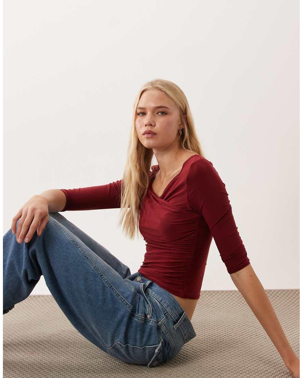 Miss Selfridge Red Wrap Top