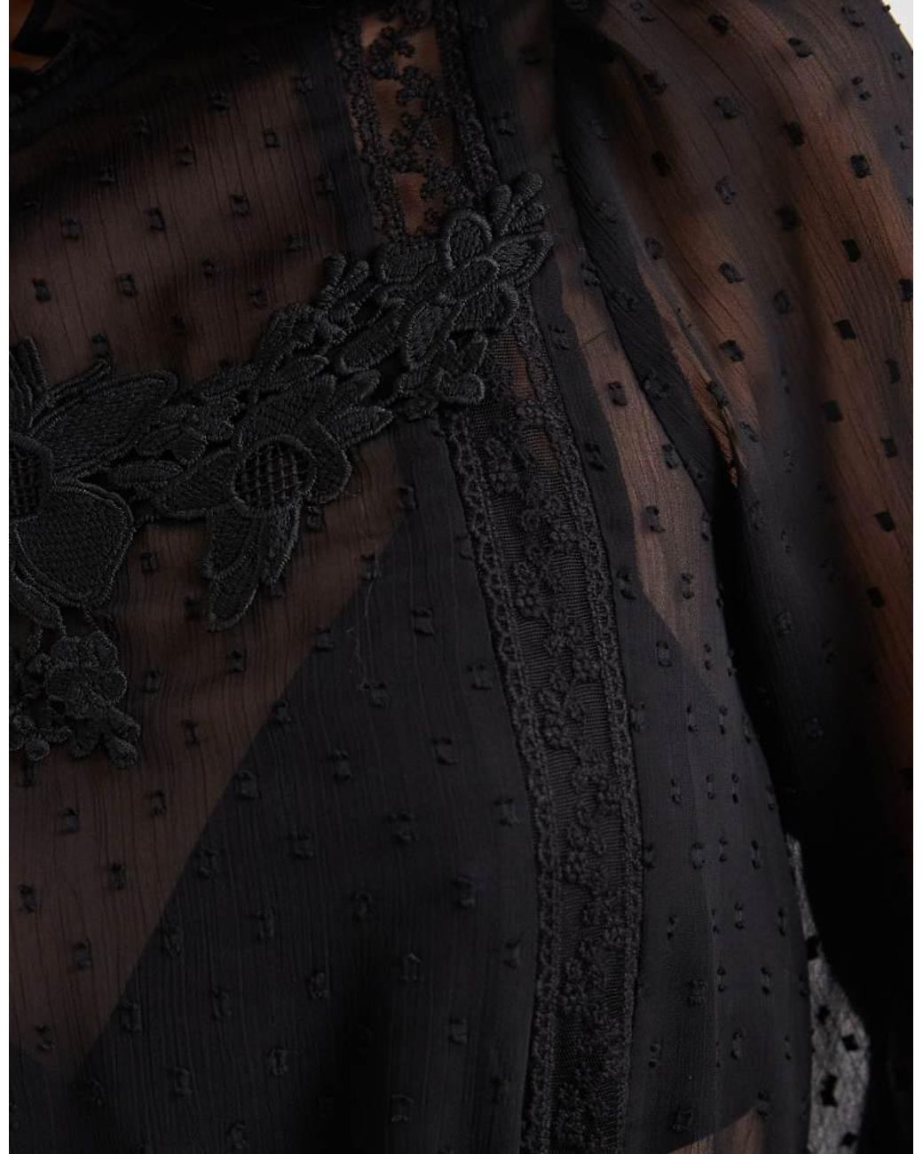 Miss Selfridge Black Chiffon Embroidered Victoriana Blouse