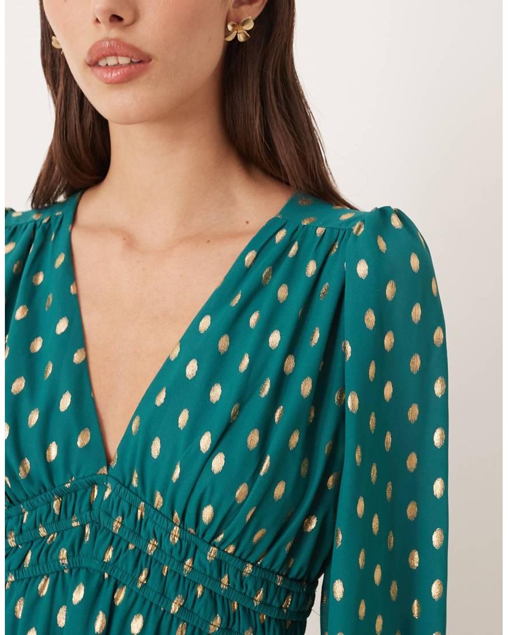 Lovedrobe Green Long Sleeve V Neck Mini Dress