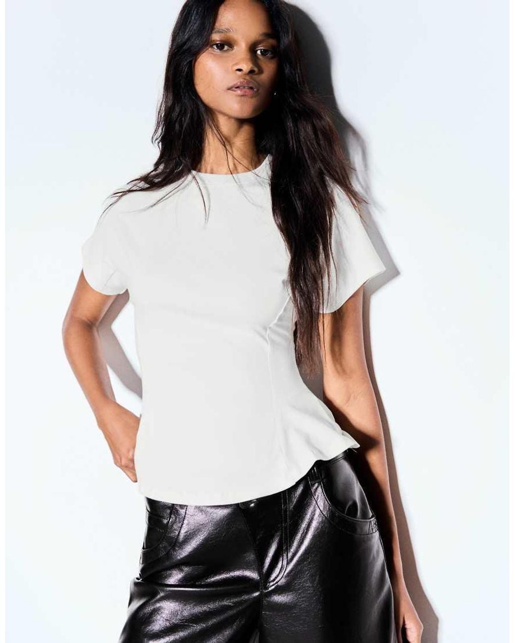 Bershka White Short Sleeve Peplum T-shirt