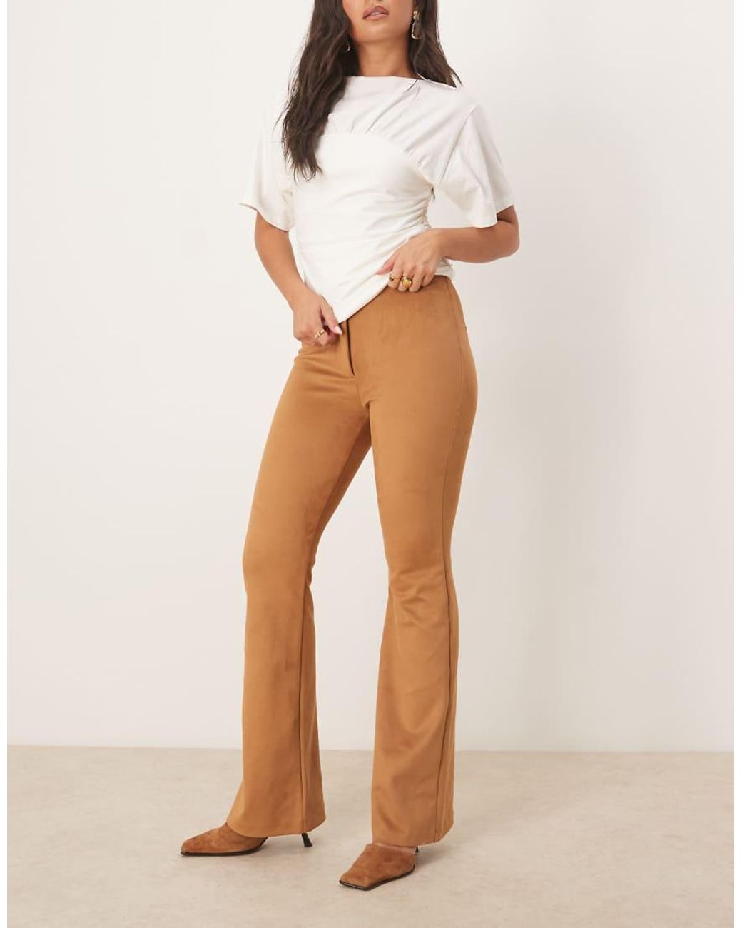 Abercrombie & Fitch Natural Vegan Suede Blaire Boot Trousers