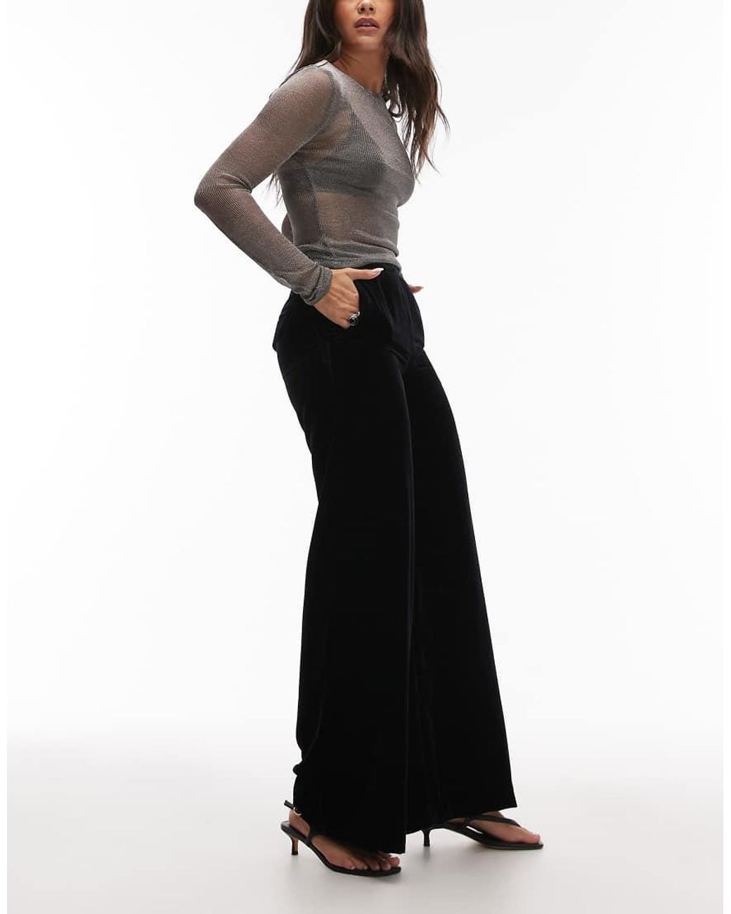 & Other Stories Blue Wide Leg Velvet Trousers
