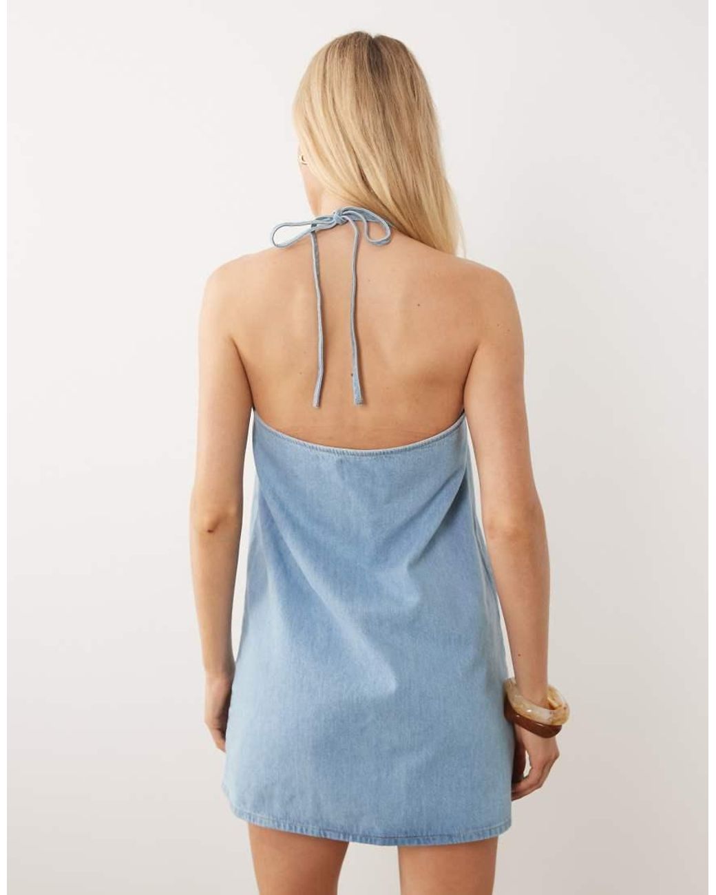 ASOS Blue High Neck Denim Shift Mini Dress