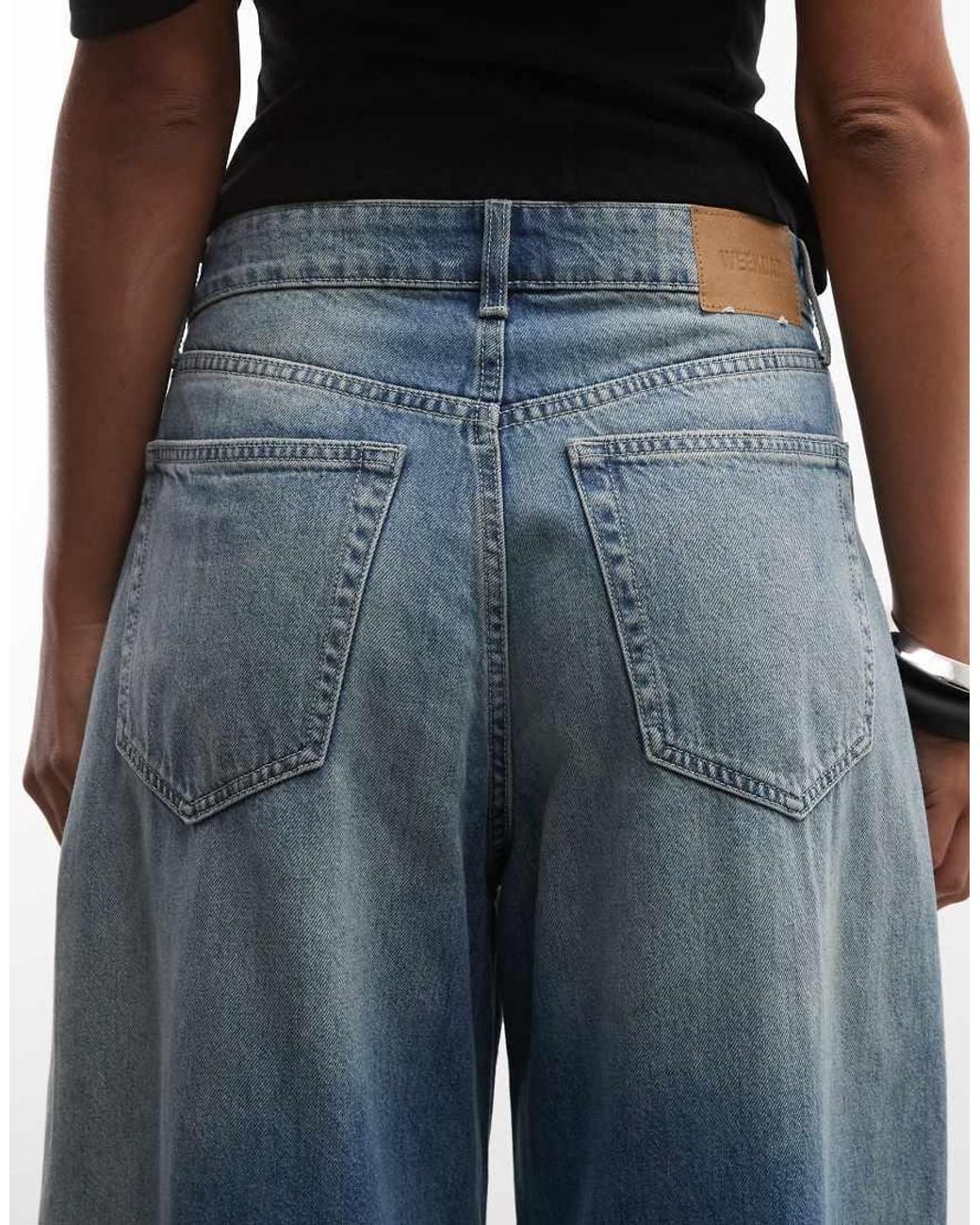 Weekday Blue Low Waist Baggy Wide Leg Jeans With Distressed Details