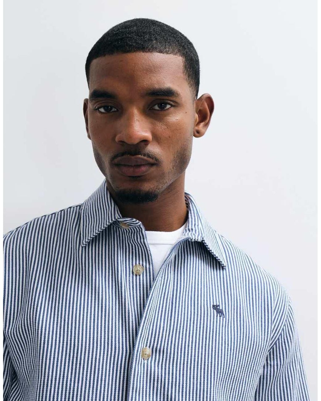 Abercrombie & Fitch Blue Icon Logo Oversized Twill Shirt for men