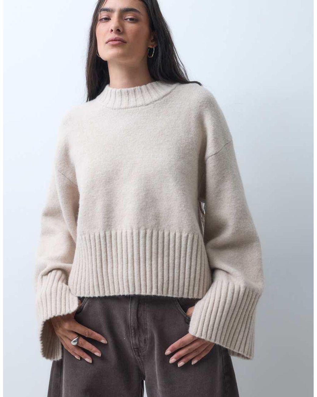 Monki Gray Relaxed Crew Neck Jumper