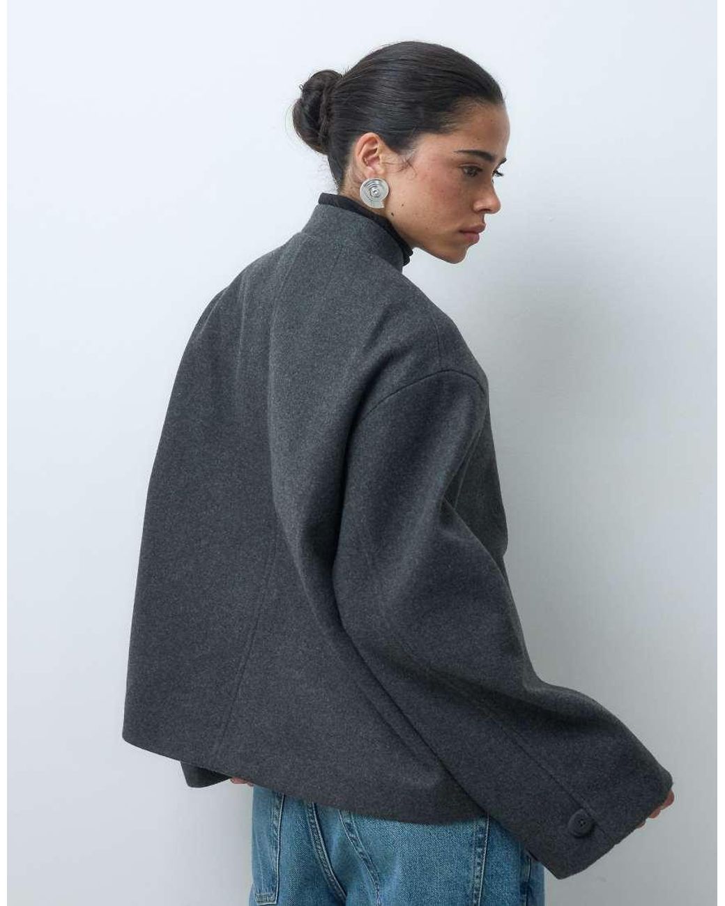 ASOS Blue Collarless Formal Jacket With Frog Closure Trims
