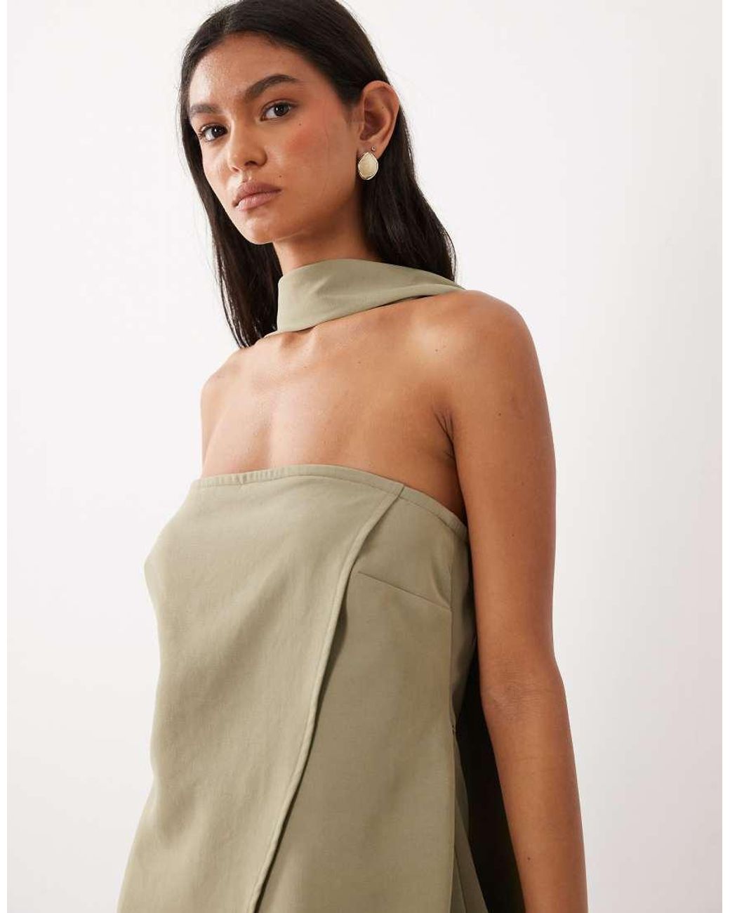 ASOS Natural Tailored Bandeau Top With Scarf Detail Co-ord