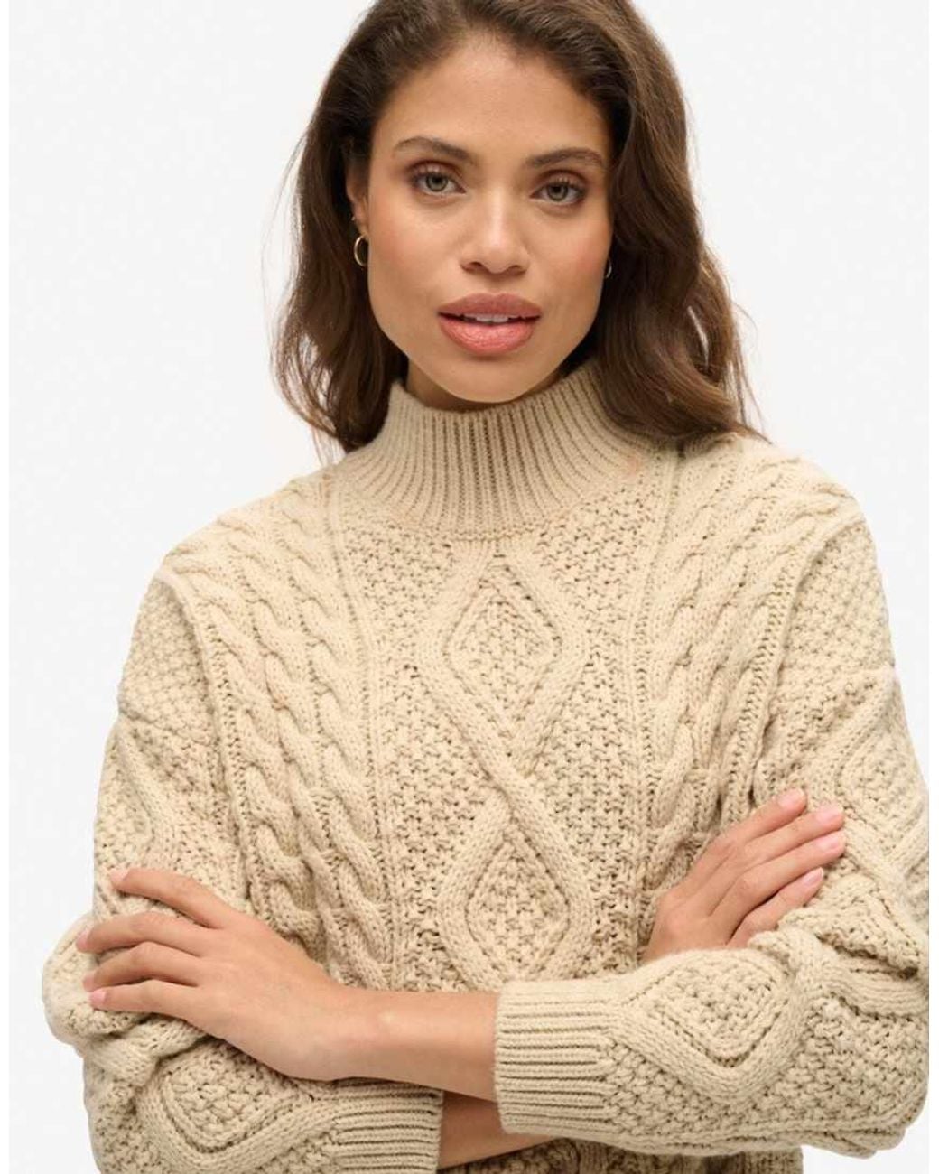 Superdry Natural Aran Cable Knit Polo Jumper