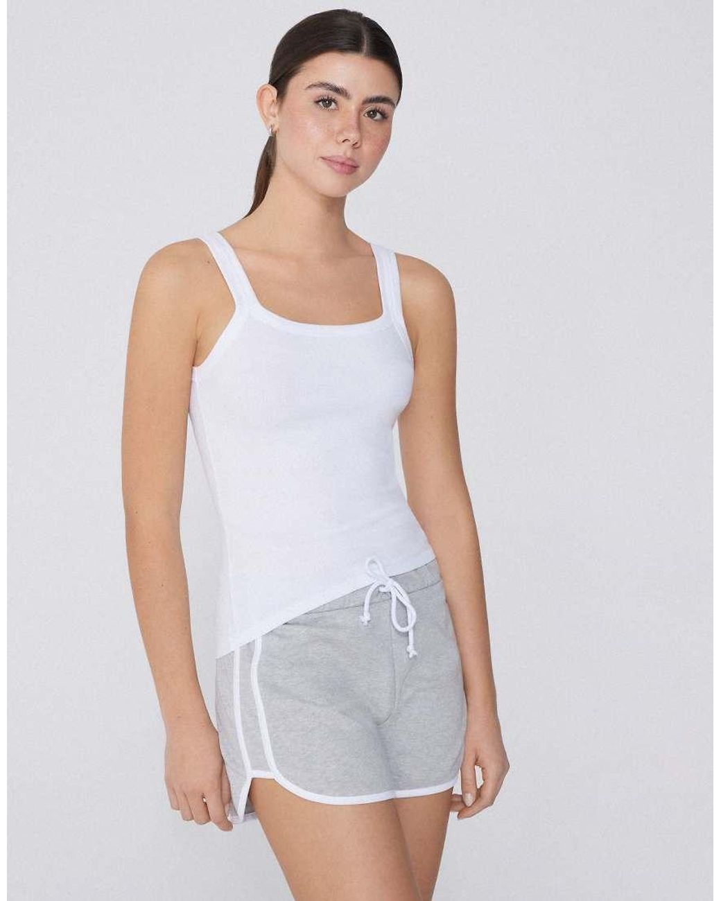 Tezenis White Square Neck Ribbed Cotton Camisole