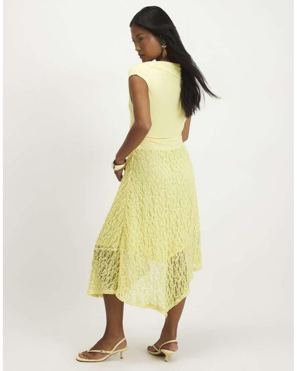 River Island Yellow Lace Hybrid Drape Dress