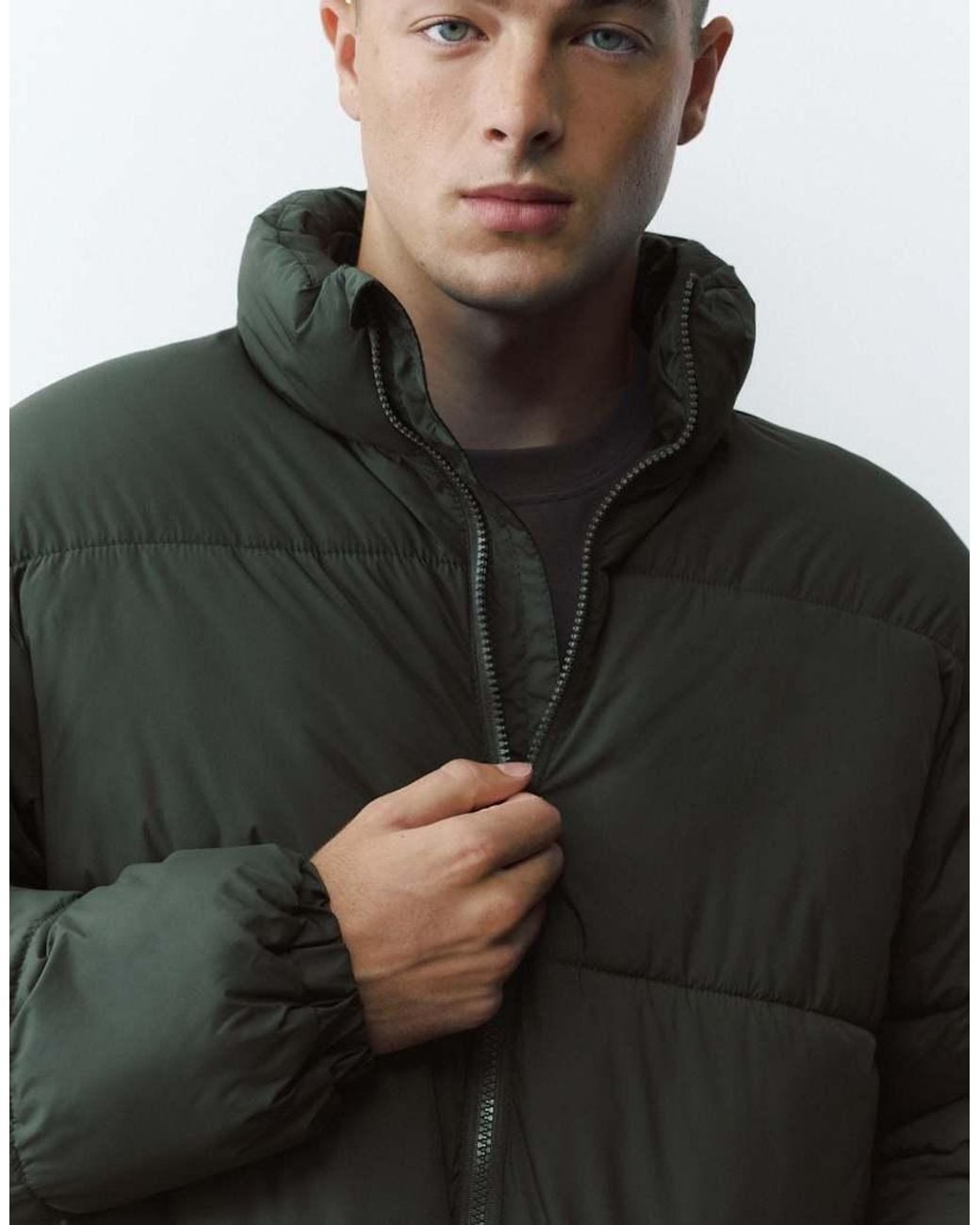 Pull&Bear Gray High Neck Puffer Jacket for men