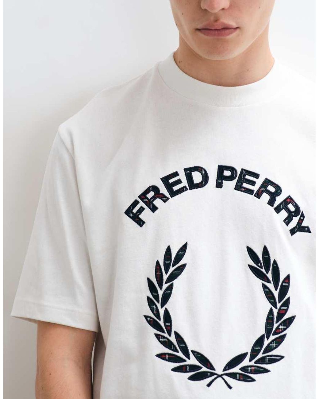 Fred Perry White Tartan Applique Logo T-shirt for men