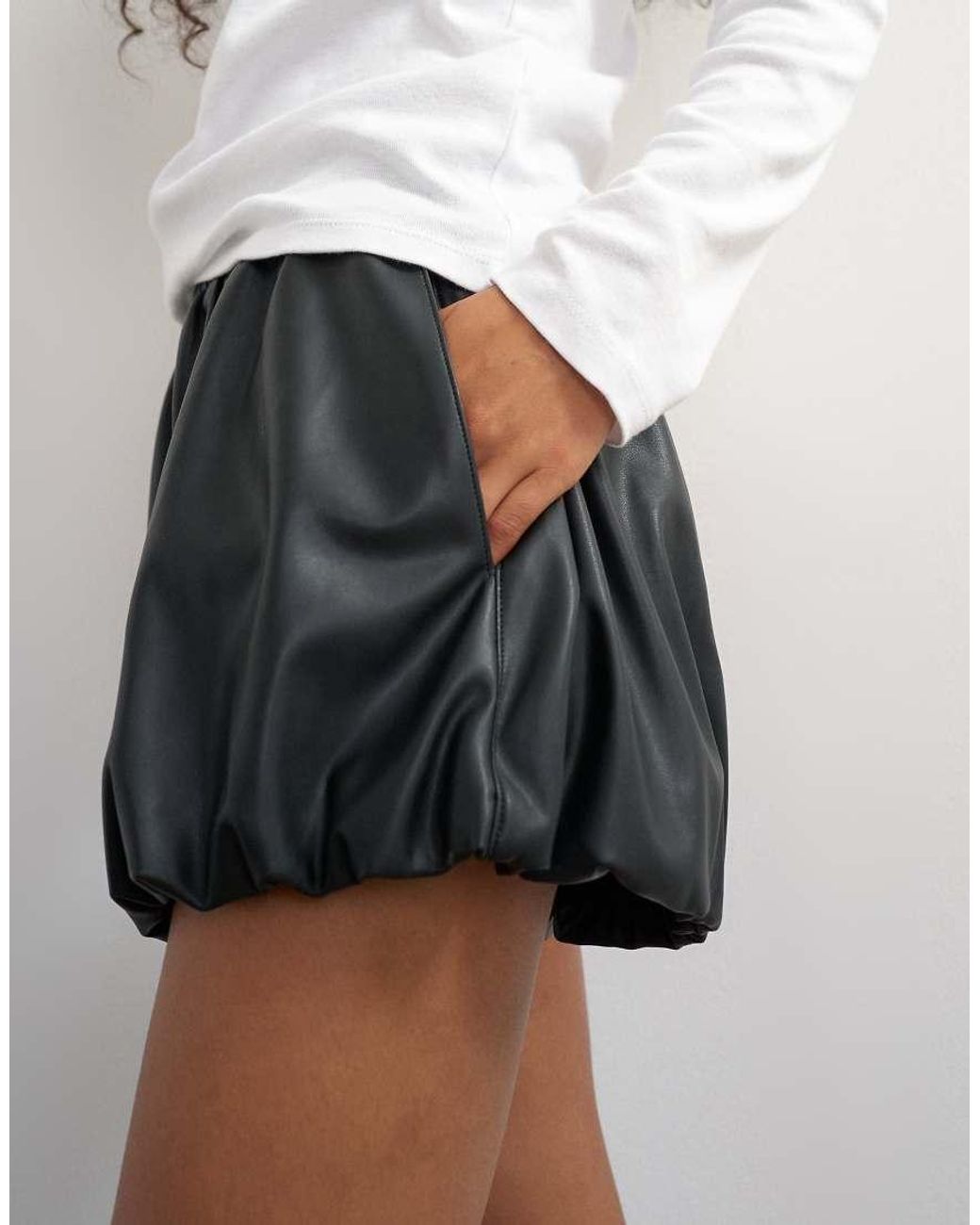 TOPSHOP Black Faux Leather Bubble Short