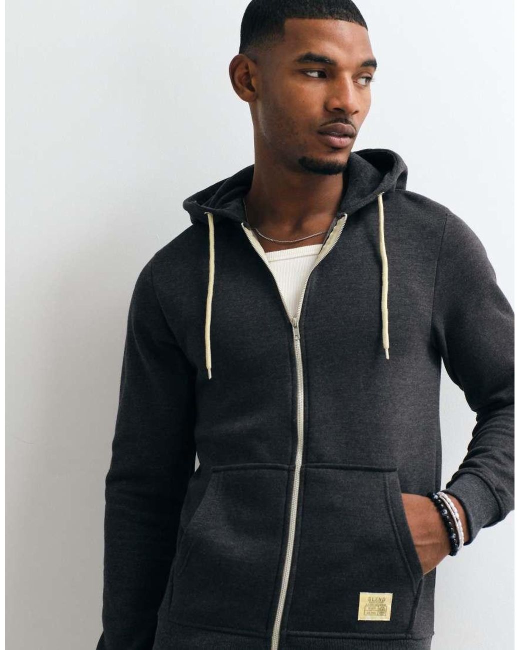 Blend Blue Regular Fit Zip Through Hoodie for men