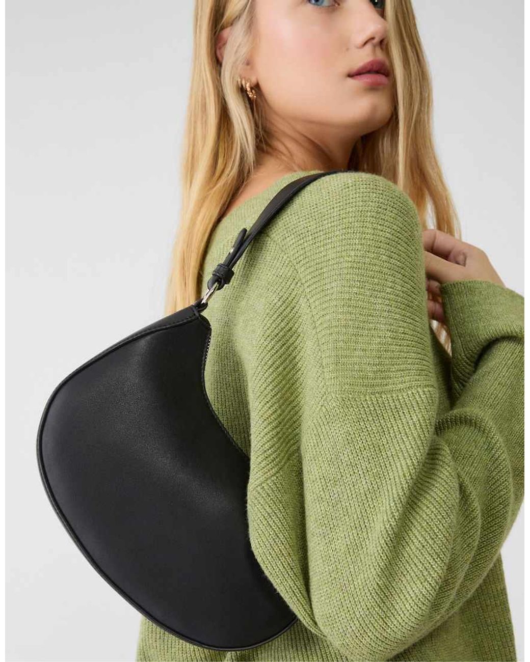 Stradivarius Green Half Moon Shoulder Bag