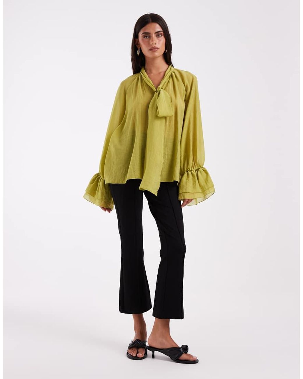 Vero Moda Yellow Long Sleeve Ruffle Blouse With Scarf Detail