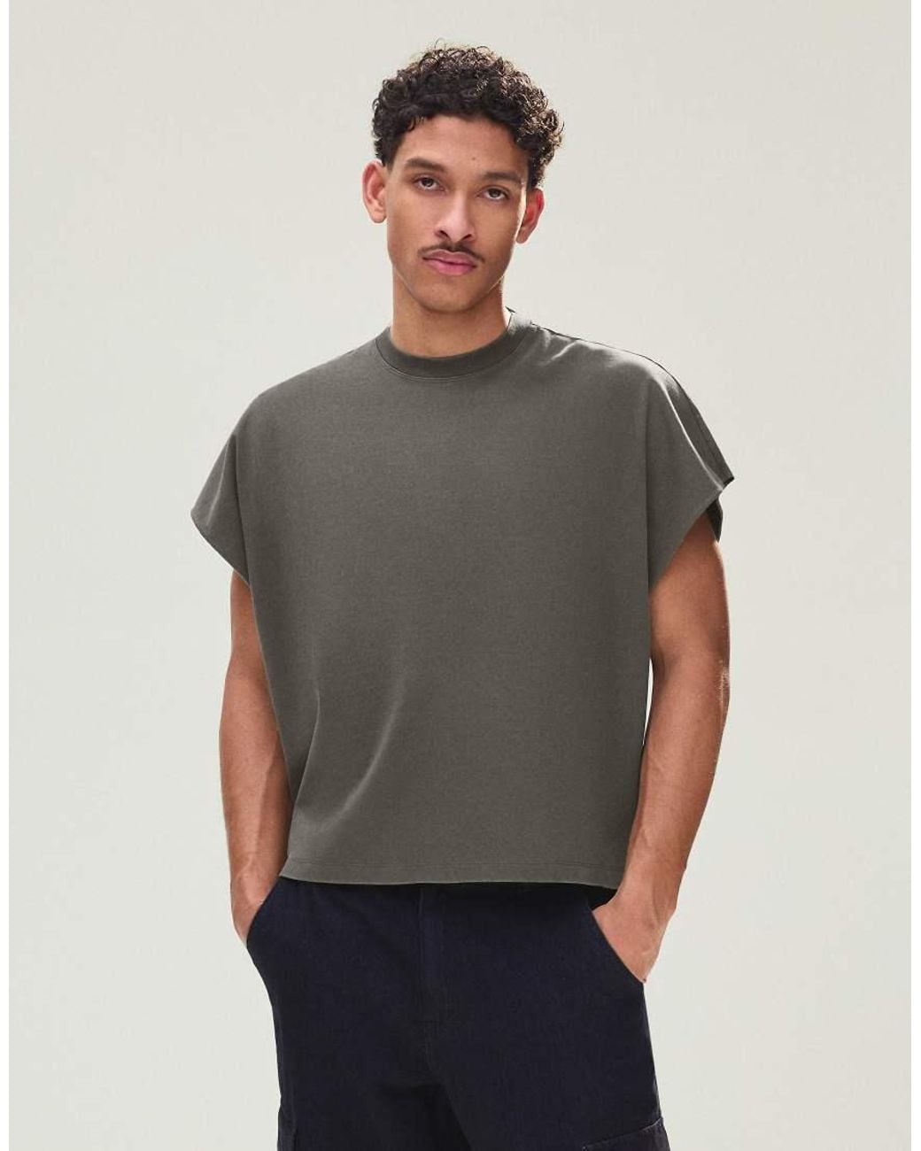Bershka Gray Sleeveless Oversize Print T-shirt for men
