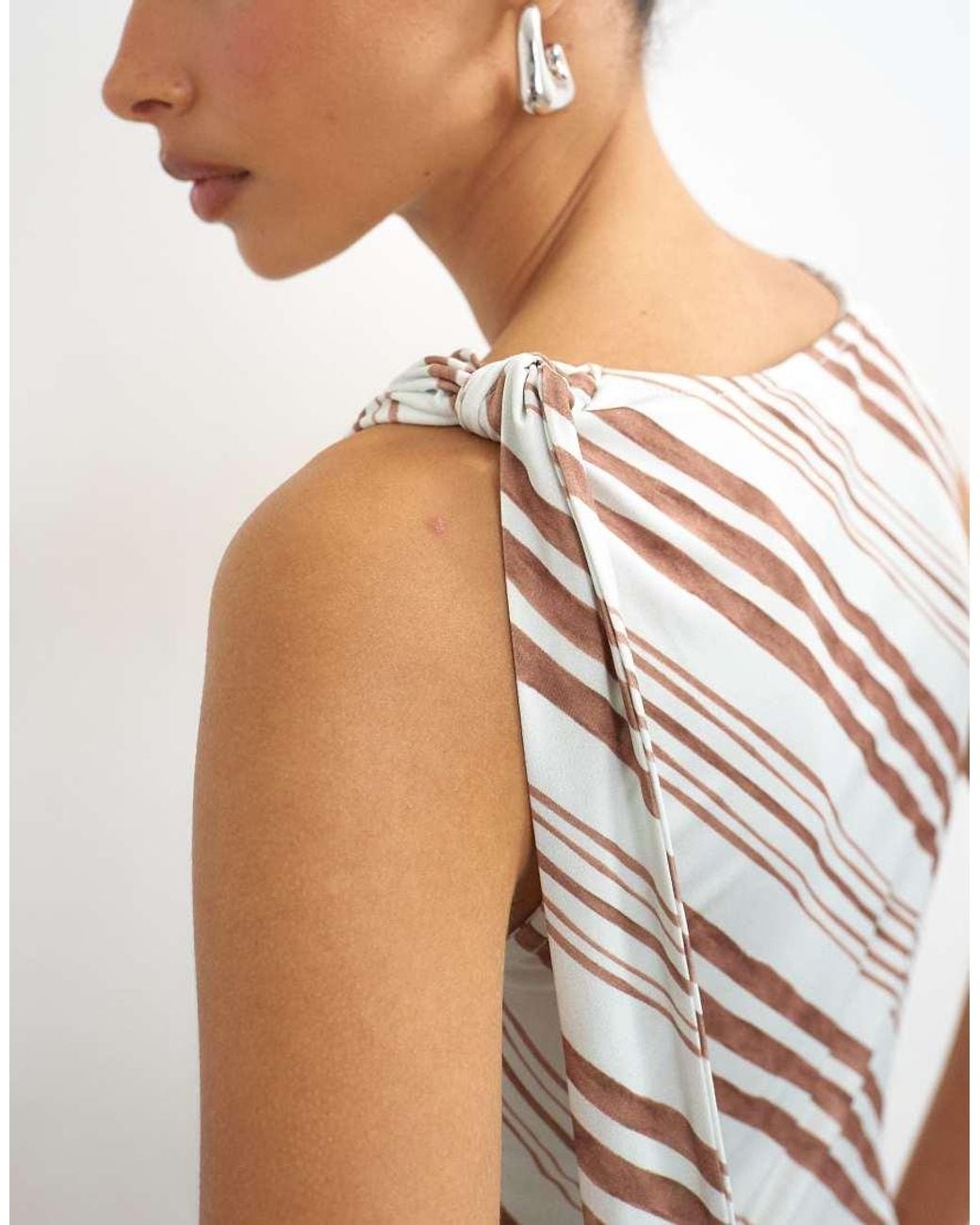 TOPSHOP White Microfibre Stripe Knot Shoulder Tank