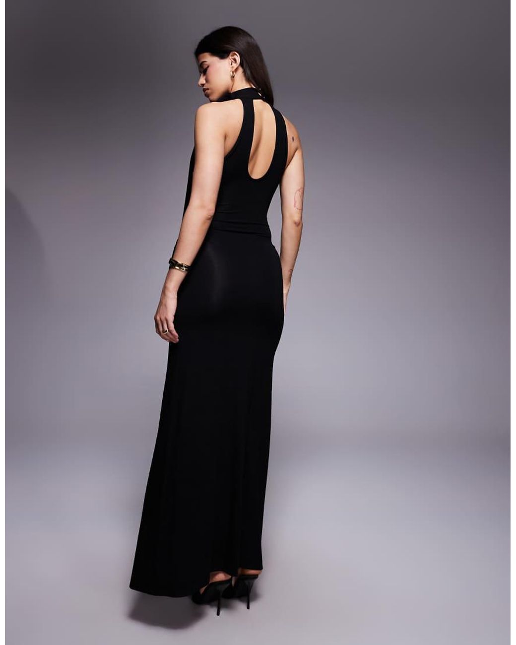 ASOS Blue High Neck With Bow Detail Maxi Dress With Side Split