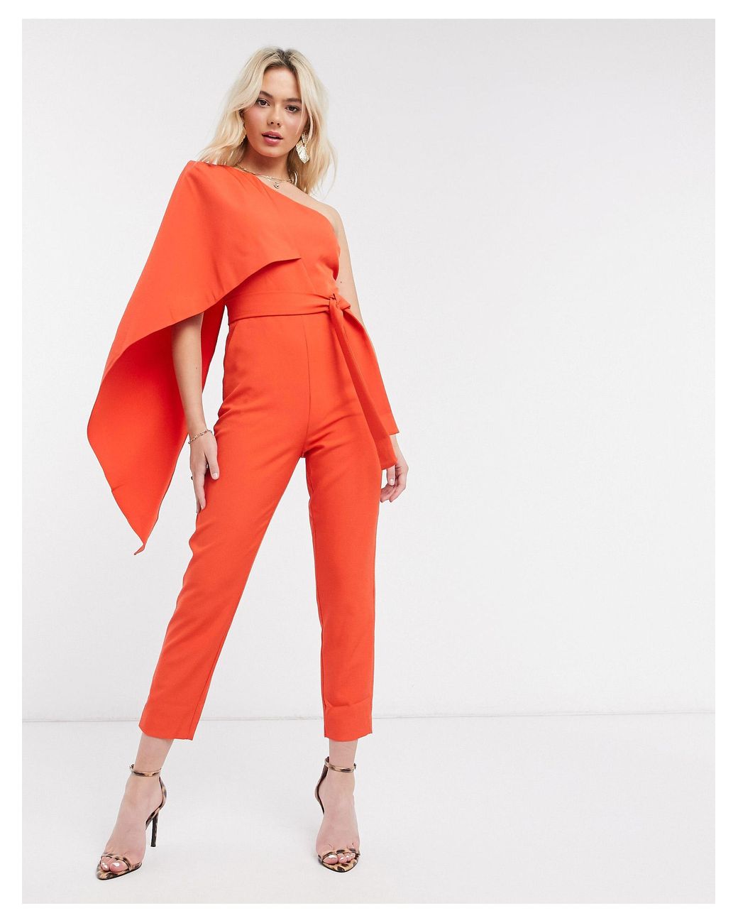 Lavish Alice One-shoulder Cape Jumpsuit in Red | Lyst