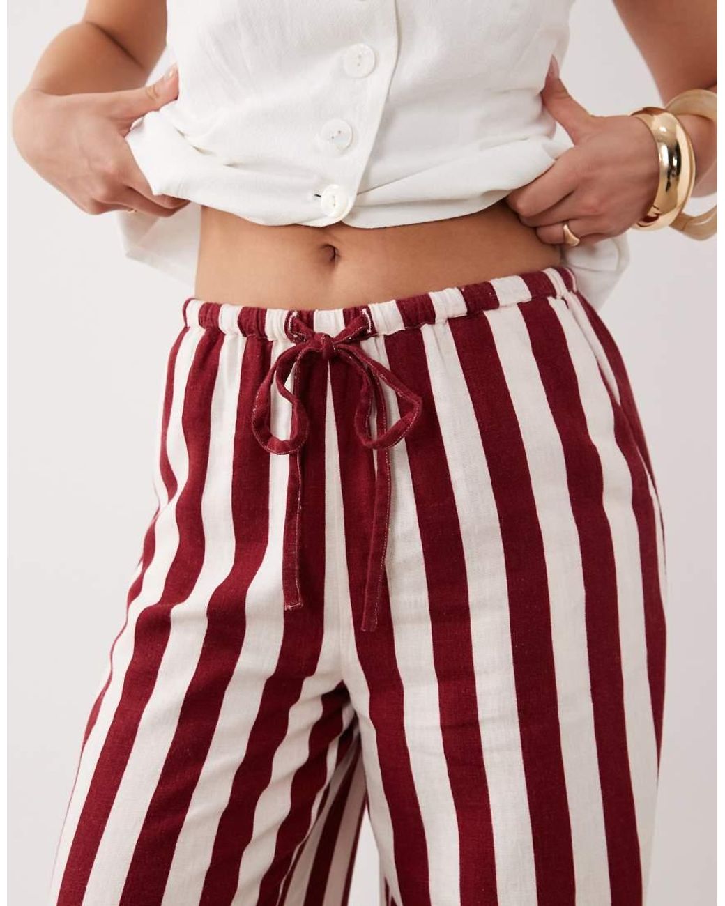 Nobody's Child Petite White Reese Linen Blend Drawstring Wide Leg Pants