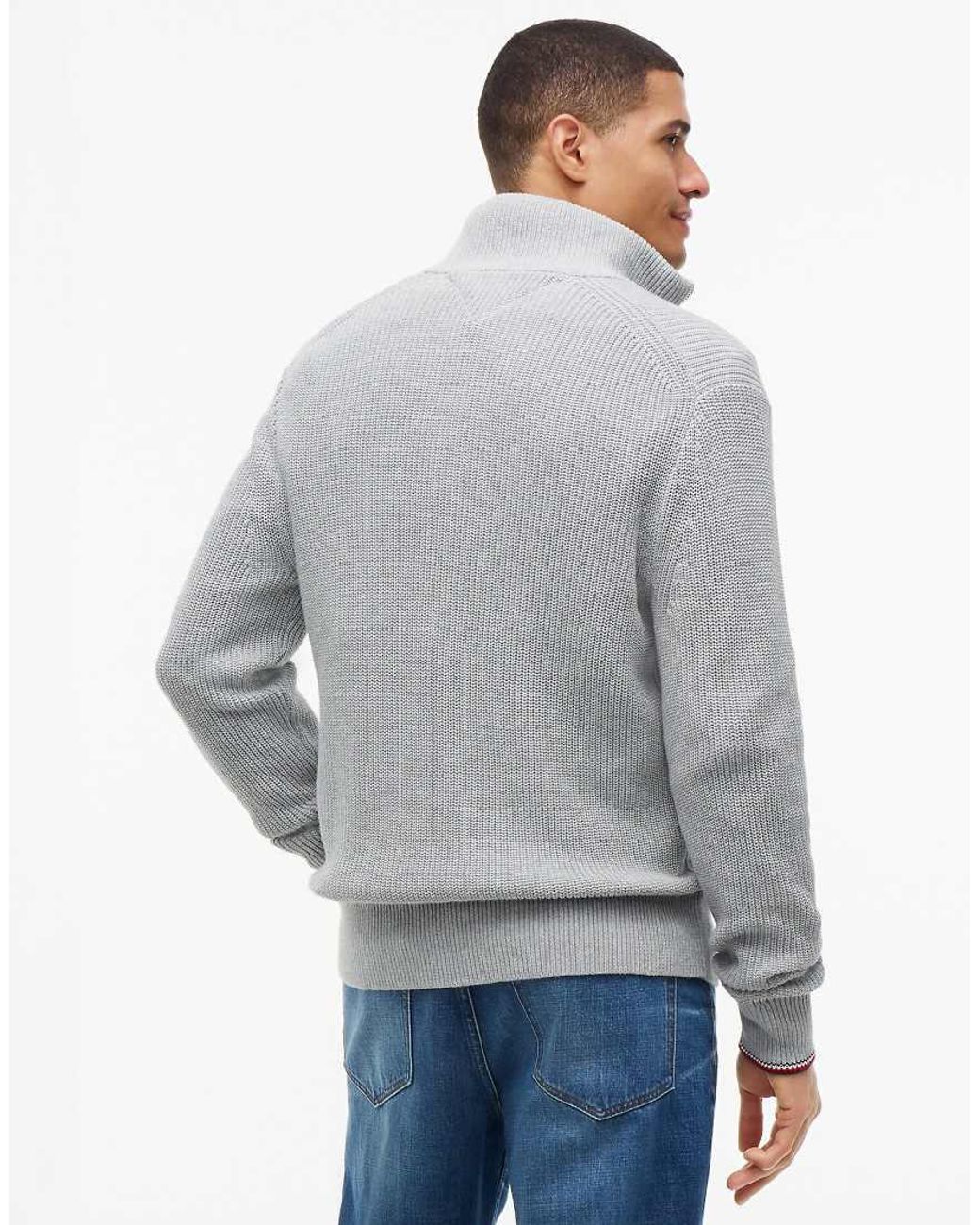 Tommy Hilfiger Gray Tipped Cuff Ribbed Zip-Thru Jumper for men