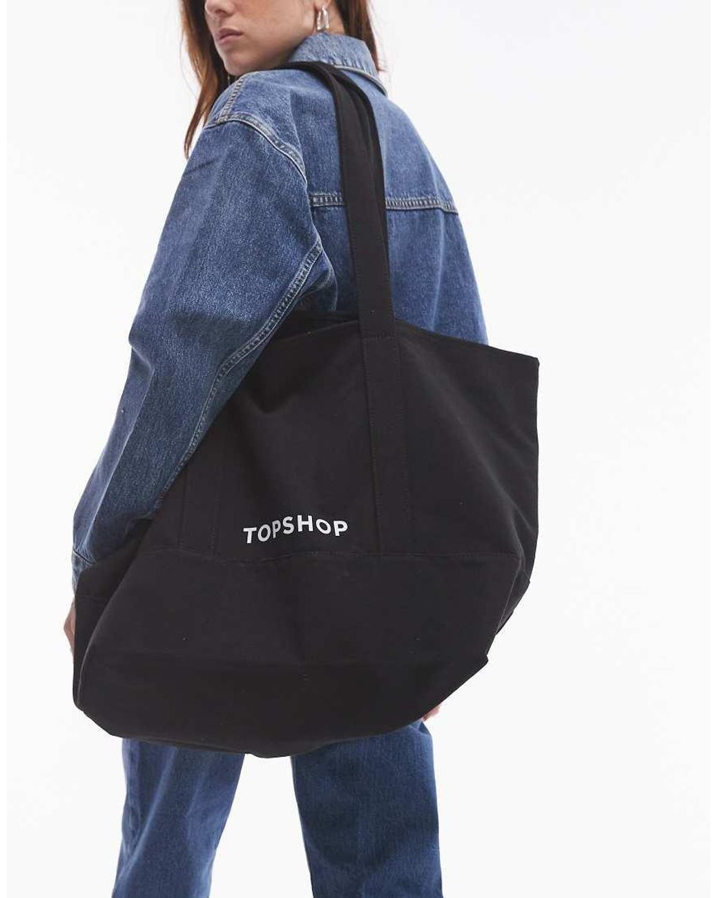 TOPSHOP Canvas Tote Bag in Black Lyst UK