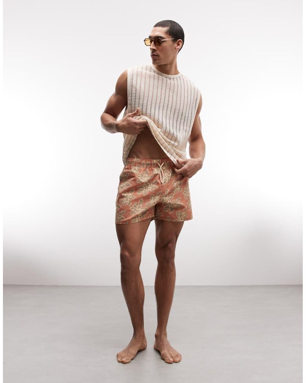 ASOS Orange Short Length Swim Shorts With Floral Print for men