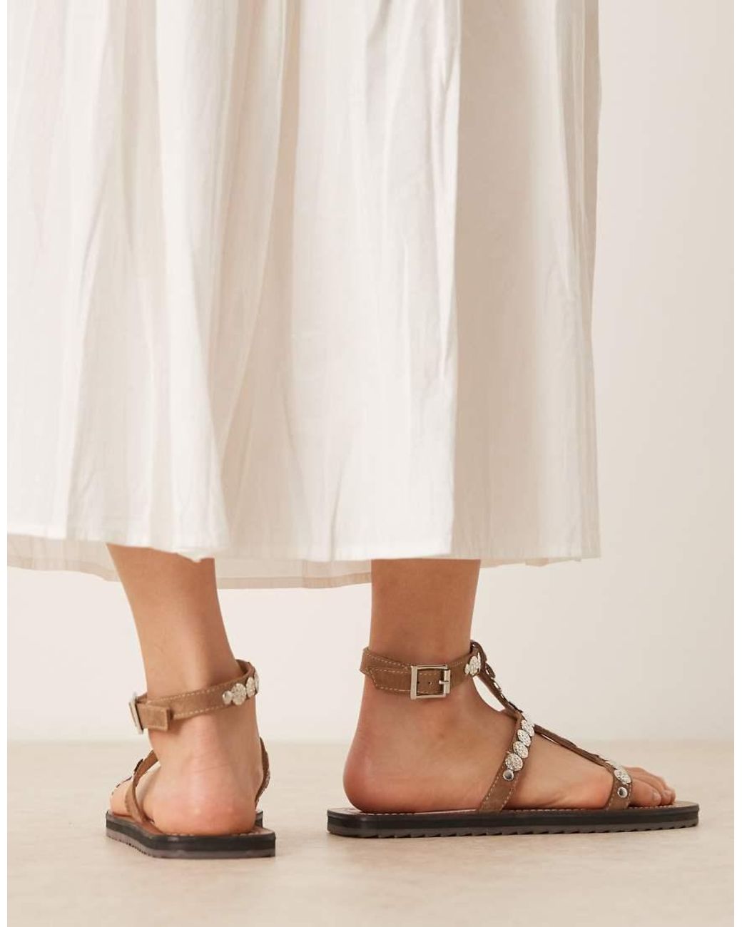 ASOS Natural Felix Metal Coin Flat Sandals