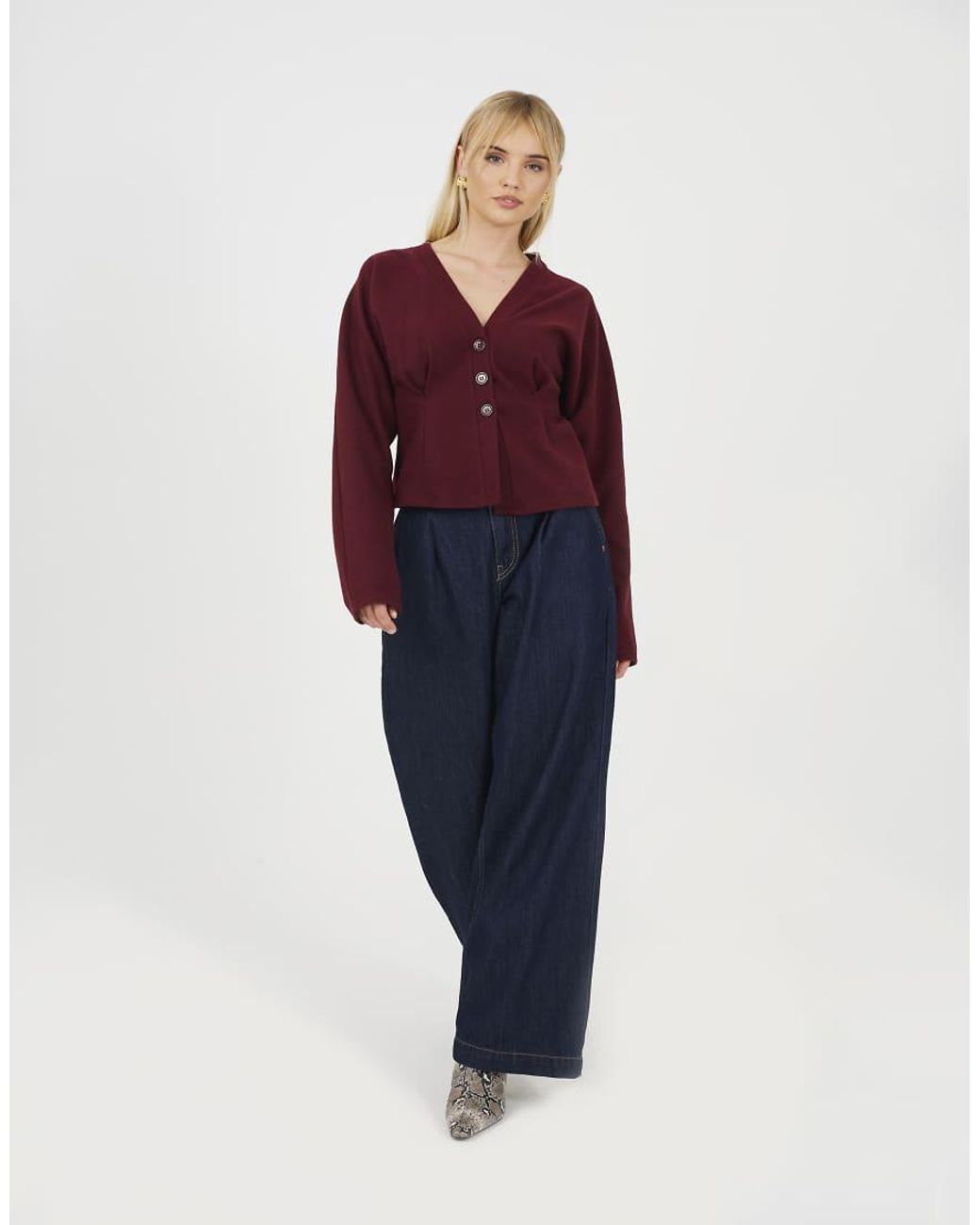 Brave Soul Purple Long Sleeve Button Down Top With Pleats